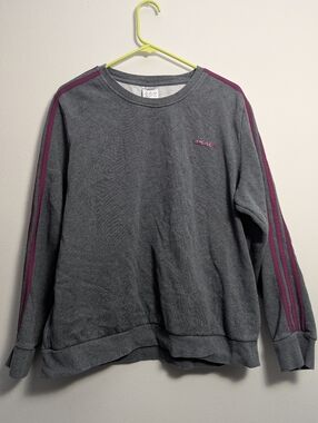 Adidas - Women's Gray Crewneck With Maroon Stripes And Logo